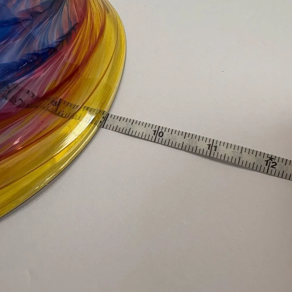 Hand Blown Glass Footed Wide Rim 9” Multicolor Swirl Glass Bowl
